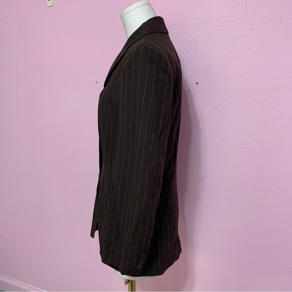 VTG Banana Republic Dark Brown Wool Pinstripe Blazer 4 - Picture 8 of 16